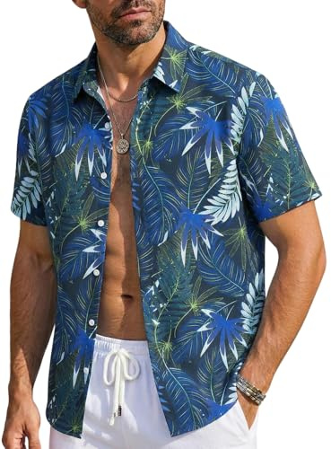 Runcati Camicia da uomo hawaiana a maniche corte, estiva, con bottoni, per le vacanze, camicia da spiaggia, a maniche corte, con stampa floreale, per le feste, regolare, casual, adatta per l'estate