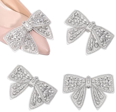DELORIGIN 2 Pezzi Chiaro Cristallo Arco Scarpa Decorazione Glitter Strass Arco Tacco Arco Decorazione Argento Donne Scarpe Gioielli Accessori per Matrimonio Sposa Danza Partito Tacco Decorazione