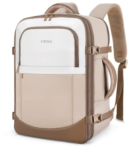 ETRONIK Zaino Ryanair 40x30x20 Sottosella, Zaino da viaggio aereo cabina espandibile 24-30L, Bagaglio a mano compatibile Wizz Air, Easyjet, Borsa da viaggio adatta per laptop 15,6 pollici, Cachi