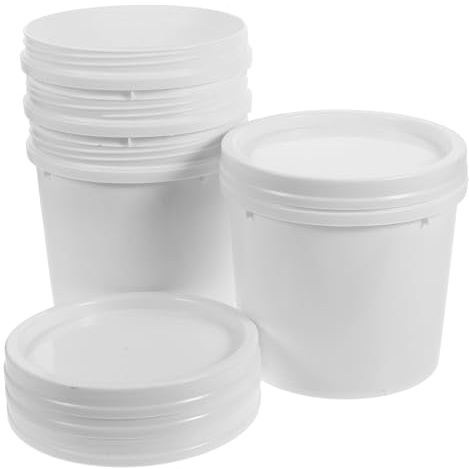 FIXOSHEE Secchi per Vernice Vuoti da 1 Litro in Plastica Alimentare, Set da 4 Coperchio a Vite e Manico, Contenitori Sigillati per Trasporto Liquidi, Secchi Rotondi e Quadrati per Uso