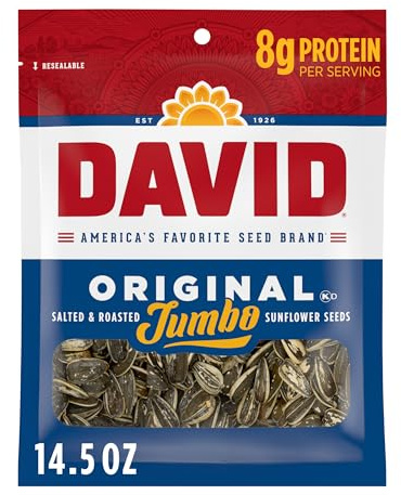 DAVID Roasted and Salted jumbo Sunflower Seeds, Original Flavor, 14.5oz.