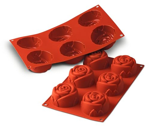 silikomart | SF077 Stampo in Silicone per Monoporzioni Rose, Antiaderente, 6 cavità, Confezione da 1 Stampo per Dolci, Ø 76 h 40 mm, Made in Italy