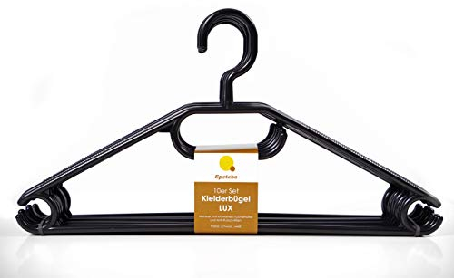 Kleiderbügel 50er Pack aus 100% recyceltem Kunststoff in schwarz - extra schwere Qualität (45g pro Bügel) Made in EU - mit Anti-Rutsch-Rillen und Krawatten- BZW. Gürtelhalter