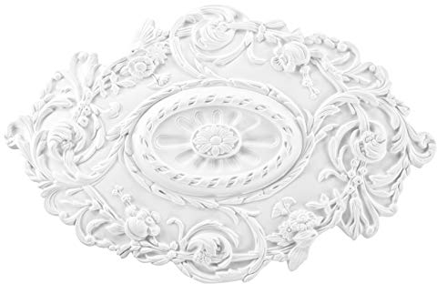 GRAND DECOR rosa de estuco R119, 75x50cm - rosetón de techo blanco, de espuma dura de PU, elemento decorativo, estuco, decoración de pared lámpara de salón de poliuretano ovalada