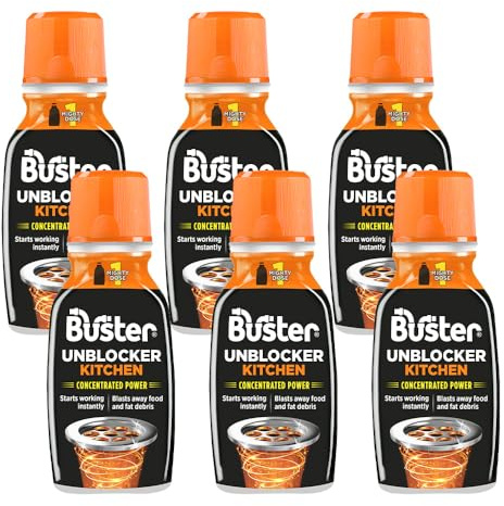 Buster Kitchen Plughole Unblocker (Pack of 6 x 150g) | Fast-Acting Sink Unblocker, Dissolves Fat, Food & Debris, Drain Cleaner for Kitchen Sink Pipes