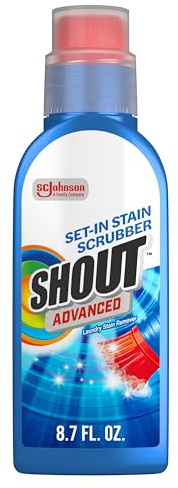 Shout Advanced Stain Remover Gel for Clothes Laundry, Ultra Concentrated Gel with Built-in Scrubber Brush for Deep Set-In stains, 8.7oz