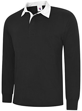 Uneek clothing UC402 - Maglietta da Rugby Classica (280 g/m²), Taglia M, Colore: Nero