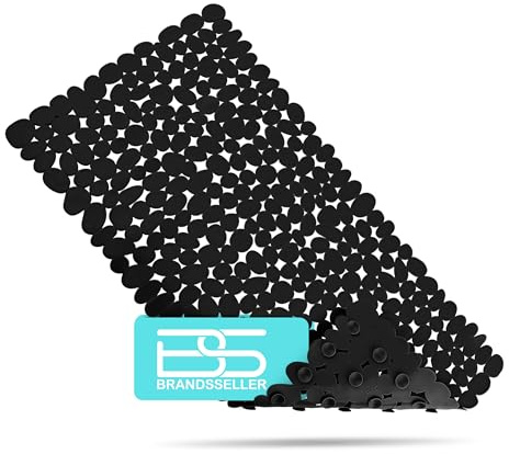 BRANDSSELLER-Alfombra de Baño Antideslizante en Efecto Piedra con Ventusa Negro 70x35cm