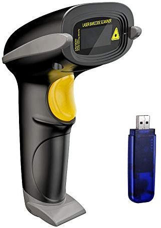 NADAMOO Wireless Barcode Scanner 328 Feet Transmission Distance USB Cordless 1D Laser Automatic Barcode Reader Handhold Bar Code Scanner with USB Receiver for Store, Supermarket, Warehouse