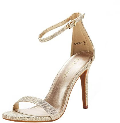 DREAM PAIRS Women's Stiletto Ankle Strap High Heels Sandals Party Shoes Karrie,Size 7,Gold/Glitter,Karrie