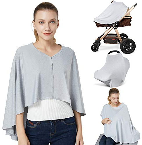 Nursing Cover & Baby Nursing Poncho,Multi Use Breastfeeding Cover for CarSeat Canopy, High Seat Cover, Stroller Cover, Shopping Cart Cover,Nursing Scarf for Boy and Girl by Kefee Kol (Grey)