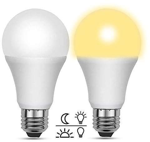 Akynite Glühbirnen E27 mit Dämmerungssensor Warmweiß 3000K 1000LM, AC 230V, 200 Grad, Lichtsensor LED E27 10W ersetzt 80W, LED Außenlampe für Eingangsbereich Hauseingang Garten, 2 Stück