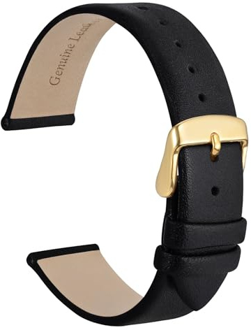 WOCCI 16mm Bracelet de Montre élégant pour Femme avec Boucle en Or (Noir)