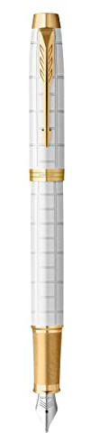 Parker IM Fountain Pen | Premium Pearl Lacquer with Gold Trim | Medium Point with Blue Ink Cartridge | Gift Box