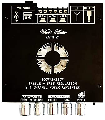 WANGCL 2 x 160W + 220W 2.1 canaux TDA7498E ZK-HT21 Module d'amplificateur de Puissance numérique Bluetooth Caisson de Basses à tonalité Haute et Basse