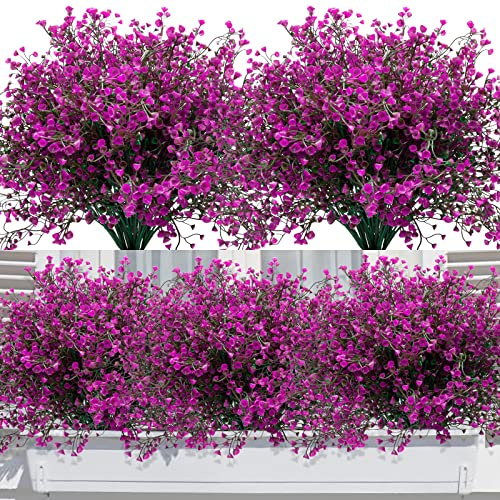 Elecoutek 12 Bundles Artificial Flowers Outdoor, Artificial Shrubs Bushes UV Resistant Faux Plastic Flowers Decorative Fake Plants for Outside Garden Borders Window Box, Fuchsia