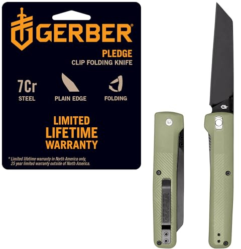 Gerber fickkniv med bältesklämma, ledge, svart 7Cr17MoV rostfritt stålblad i omvänd tanto-look, greppskal av glasfiberförstärkt nylon, bladlängd: 9,2 cm, 1067525