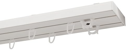 Garesa Gardinenschiene 2-läufig, Weiß I Vorhangschiene aus Kunststoff inkl. Gleiter I Vorgebohrt zur Deckenmontage I Auch für mittelschwere Vorhänge I 200cm