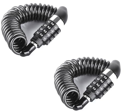 LIANCHEN 2 Stück Helmschloss Fahrradhelm Kabelschloss Fahrradschloss mit Zahlencode Zahlenschloss aus Zinklegierung und PVC mit 4-Steillig Zahlencode für Snowboardschloss und Skischlos (schwarz)