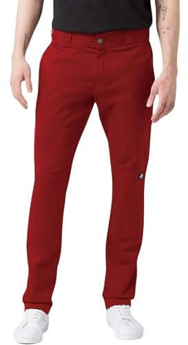 Dickies Men's Skinny Straight Double Knee Work Pants - Durable, Slim Fit, Industrial Uniform & Workwear,English Red, 30W x 32L