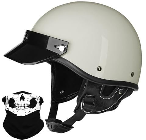 Vintage Motorrad Halbhelme Retro JetHelm Halbschalenhelm mit ECE Deutsche Motorradhelm Scooter-Helm mit Abnehmbarer Krempe und Herausnehmbares Innenfutter für Moped Cruiser Chopper