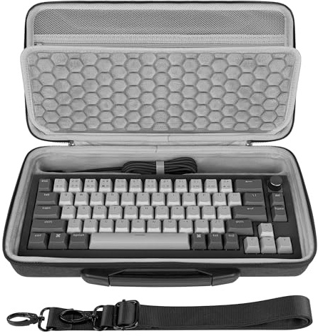 Geekria 65% Keyboard Hard Shell Case, Compatible with Razer Huntsman V3 Pro Mini, ASUS ROG Falchion Ace HFX 65%, Keychron Q2/ Q2 Pro/ V2, Travel Carrying Bag for 68 Keys Keyboard (Dark Gray)