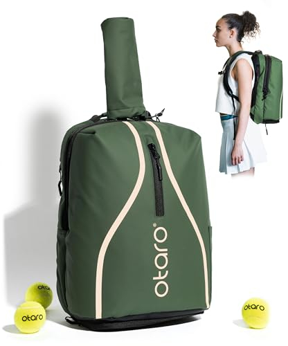 Otaro Tennisrucksack mit Schuhfach Premium (Classic 32L; PRO 42L) Innovative Raumaufteilung & Design | Tennistasche für Hobby u. Profi Tennisspieler Damen Herren (Classic 32L, Grün)