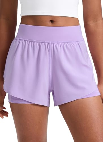 CRZ YOGA Girls 2 in 1 Dolphin Athletic Shorts Lilac S