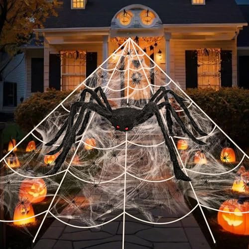 CSYY Halloween Decorazione Ragnatela Esterna Grande 276 Peloso Ragno Gigante 59 40g Ragnatele 50 Piccoli Ragni Artificiali Per Interni ed Esterni