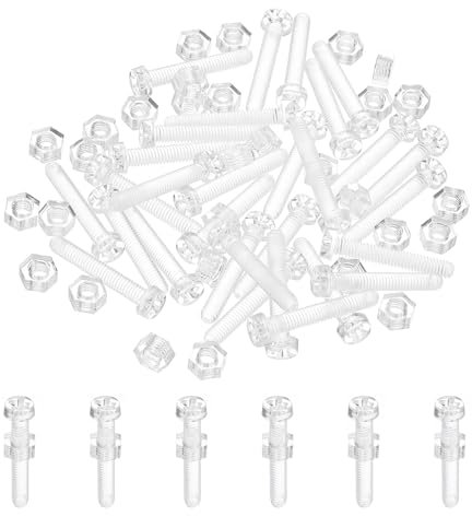 PATIKIL Kit de Tornillos de Acrílico Transparente M4x25mm y Tuercas Hexagonales, 30 Juegos de Tornillos de Cabeza Redonda Phillips de Plástico PC para Accesorios de Máquinas, Transparente