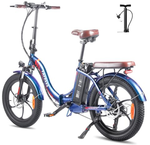 Fafrees 20 Bici Elettrica Pieghevole, 36V/18Ah Bicicletta Elettrica Donna, 120-150KM Pedalata Assistita, 3.0 Fat Bike Uomo Ebike da Città, 250W 25KM/h 7 Velocità, F20 Pro Upgrade (blu)