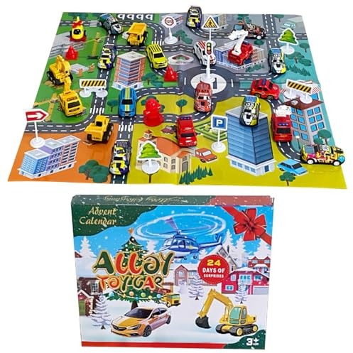 Hot whee-ls Auto Adventskalender 2024 | Pull Back Cars Spielzeug Set adventskalender mit Spielkarte | 24 Tage Baufahrzeuge Set Weihnachts Countdown Kalender | Adventskalender Auto für Kinder