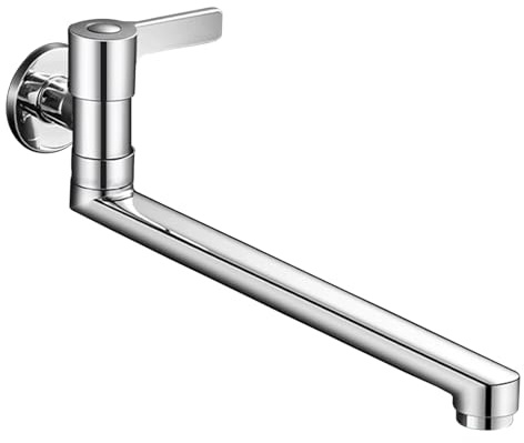 SXWYLZ Rubinetto A Muro Lavatoio Acqua Fredda Rubinetto per Monocomando A Parete In Ottone Rubinetto Cucina Braccio Lungo per Lavello,Cromato,30 Cm
