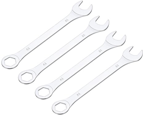 QUARKZMAN 4 stycken 19 mm ringskiftnyckelset, gaffelringsnyckel 6-punkts ände 15 graders offset, öppen skiftnyckel set stål silver för handverktyg hushåll reparationer