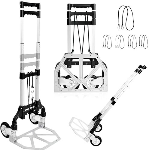 JUPPLIES Carretilla Plegable de Mano Portátil de Aluminio + 5 Cuerdas - MAX 75 Kg – 100x40cm Carro de Carga con Ruedas – Carrito de Transporte Compacto para Hogar, Oficina y Viajes.
