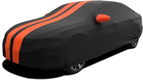 TECTICO Bache Housse Voiture Intérieur Berline 4,9-5,3m Élastique Respirante Souple Anti Rayure Protection Complète Garage Indoor Auto Show, Noir+Orange