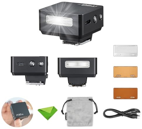Godox iT20 C iT20-C TTL-Blitz für Canon, 700-fach-Blitzleistung, 1,5 s Blitzzeit, eingebauter Lithium-Akku, Mini-Blitzgerät mit Farbfiltern (Schwarz)