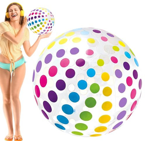 Jumbo 16-Inch Beach Ball – Blow Up Inflatable Pool Ball For Water Games & Parties | Bright Rainbow Party Favors for Summer, BBQs, Travel & Holiday Events (BPA, Quick Inflation)