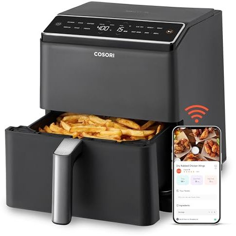 Cosori Dual Blaze Air Fryer with Top & Bottom Heating, No Shaking & No Preheating, 6.4L Capacity, No Noise During Cooking, Black