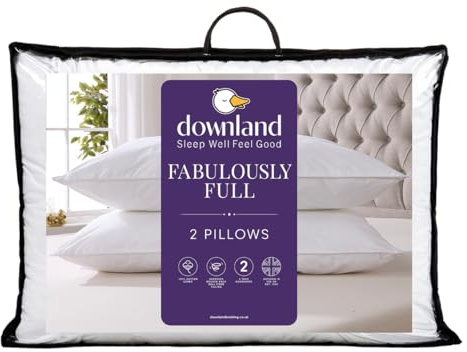 Downland Fabulously Full Pillows 2 Pack, Ultra Soft Bounce Back Pillow Pair with Spiral Ball Fibre Filling, 233TC Breathable Cotton Cover, Supportive Hotel Quality Bed Pillows, Machine Washable, 48x74