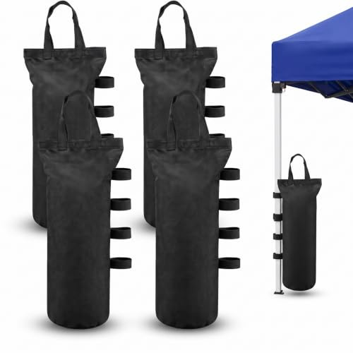 Lot de 4 Sac Lestage Tonnelle 48 x 13 cm, Jusqu’à 10 kg par Sac de Sable pour Lester, Poids Lestage pour Tonnelle en Tissu Oxford avec Poignées, pour Barnum, Tente et Parasol, Noir