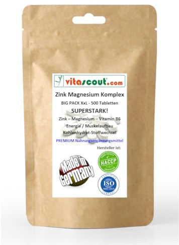 Zink Magnesium Vitamin B6-500 Tabletten HOCHDOSIERT - LABORGEPRÜFT - MADE IN GERMANY - VEGAN - Hochwertiger Komplex - Testosteron, Energie, Muskeln, Regeneration, Stoffwechsel