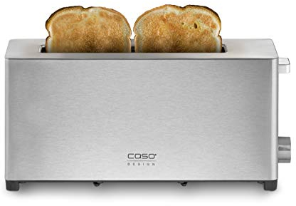 CASO Classico T 2 - Design Toaster, Edelstahlgehäuse, Optimale Röstgradeinstellung auf 5 Stufen, Inkl. Brötchenaufsatz, Mit zusätzlicher Aufwärm-, Auftaufunktion, extra langen Toastschlitz