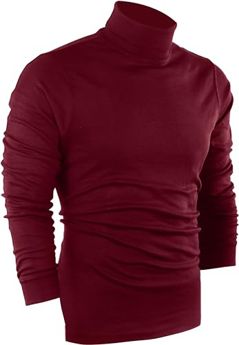 Utopia Wear Turtleneck Men Slim Fit UPF 50+ Lightweight Pullover Sweater Long Sleeves Top, Large, Wine Red