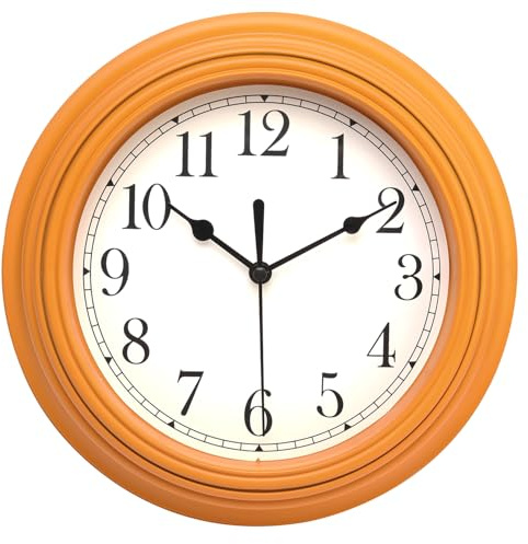 Topkey Orologio Da Parete Silenzioso Da Cucina 9 Pollici Retro Non Ticchettante Orologio Da Parete Decorativo Per La Camera Da Letto e L'Ufficio - Giallo