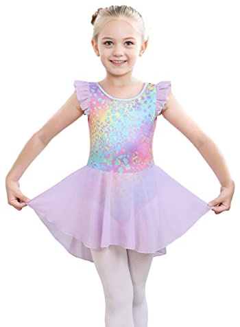 iLover Kids Girls Classic Ruffle Sleeve Tutu kirted Leotard Dress for Dance, Gymnastics and Ballet 7-8 Years