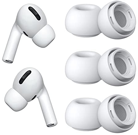 WOOXDYUK® Lot de 3 paires d'embouts en silicone, pour Airpods Pro, embouts de rechange, avec trou de réduction du bruit, avec sac de transport, blanc