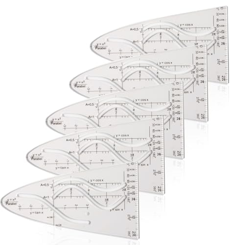 5 Stück Parabelschablone Mathe, Einheitsparabel Parabel Zeichenschablone Kurvenschablone, Normalparabel Kurvenlineal für Sinus Kosinus Tangens ein Wichtiges Hilfsmittel für Studium und Beruf