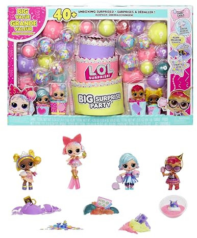 L.O.L. Surprise! Big Surprise Party - 4 Collectible Dolls, 40+ Surprises, 5 Unboxing Experiences, Fashions, Sand, Gel Crush, Shell Smash, Fluff, Party Confetti, Present for Girls Ages 4+