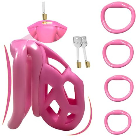 7.0 Cobra Peniskäfig,3D Chastity Cage Male Cock Cage,mit Mini Schloss & 4 Arc Hodenringe Penisring,Keuschheitskäfig Herren,Keuschheitsgürtel für Herren,BDSMs Sex Spielzeug für die Männer (Rosa，M)